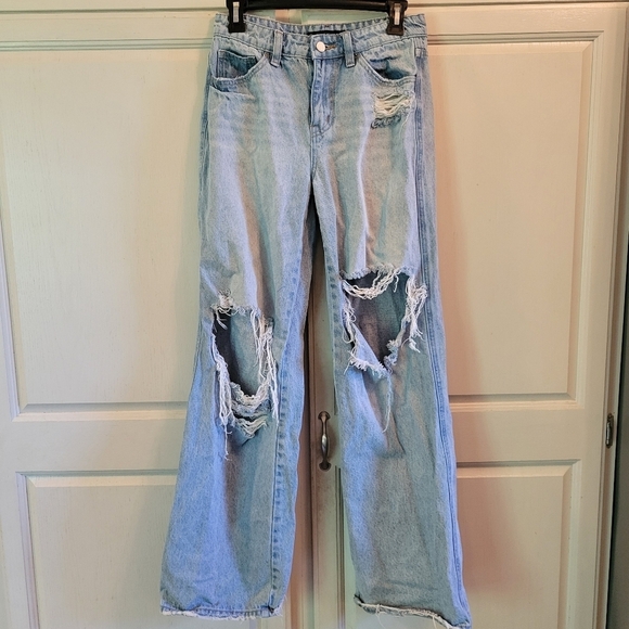 Buckle Flying Monkey Distressed Wide Leg Baggy Denim Jeans - Picture 2 of 13